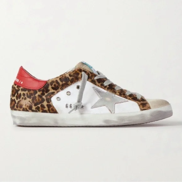 Golden Goose Leopard Sneakers with Red and White Details - Picture 1 of 8